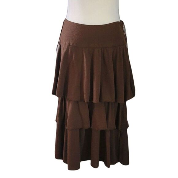Jonathan Martin Vintage 80's Ruffle Tiered Brown Skirt Size M - Picture 2 of 8